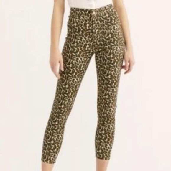 Free People Bella Skinny Jeans Stretch Leopard Tan Black - Picture 1 of 6